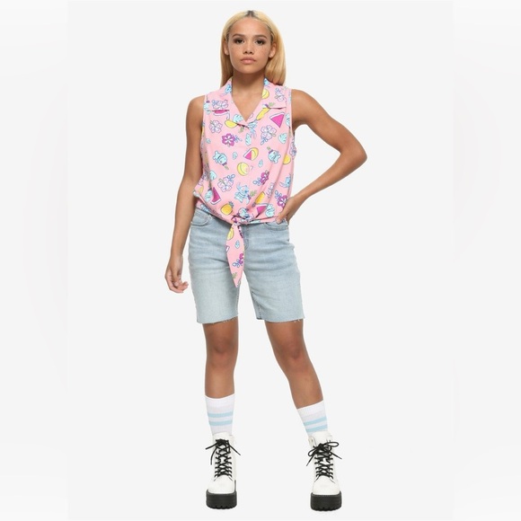 Disney Lilo & Stitch Flowers & Fruit Tie-Front Woven Tank Top - Size L - Picture 2 of 3